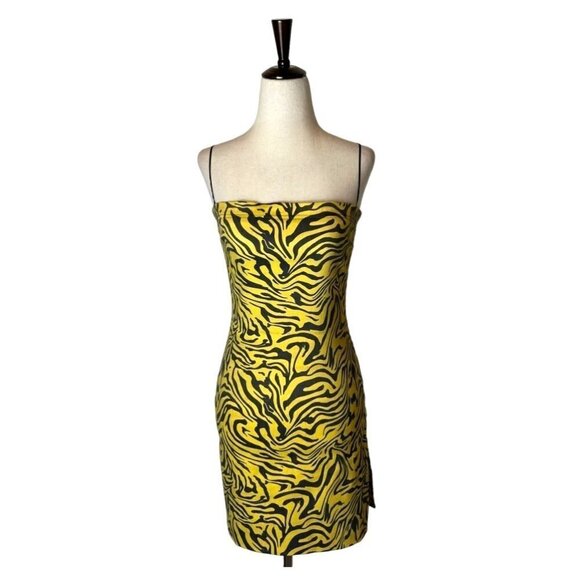 Miaou Yellow‎ And Black Zebra Print Lottie Bodycon Mini Dress Size S - Picture 2 of 9